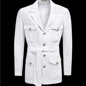 Suit Supply Linen Summer White Relaxed Fit Safari Jacket (36 US) Made In Italy